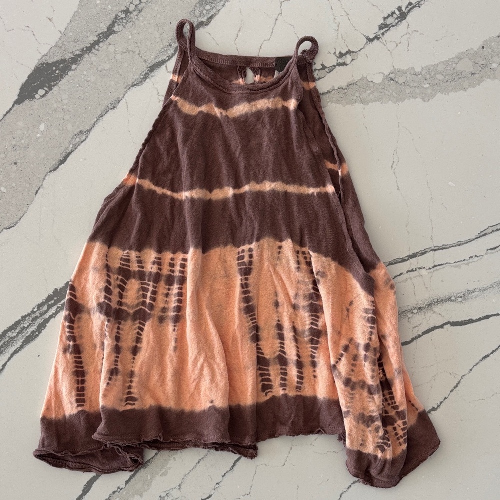 Free People Brown and Peach Tie-Dye Tank